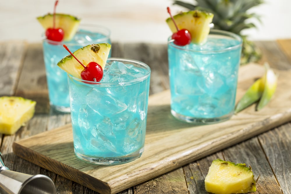 Three glasses of Blue Hawaiian Cocktail