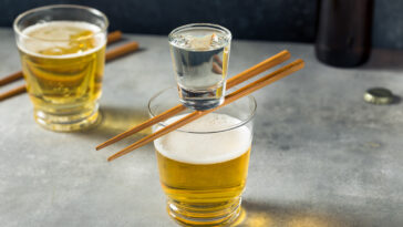 boozy refreshing japanese sake bomb cocktail with beer