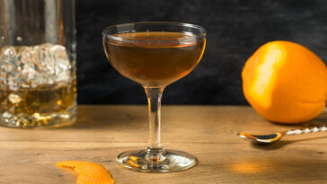 Homemade Boozy Whiskey Tipperary Cocktail with Chartreuse and Bitters