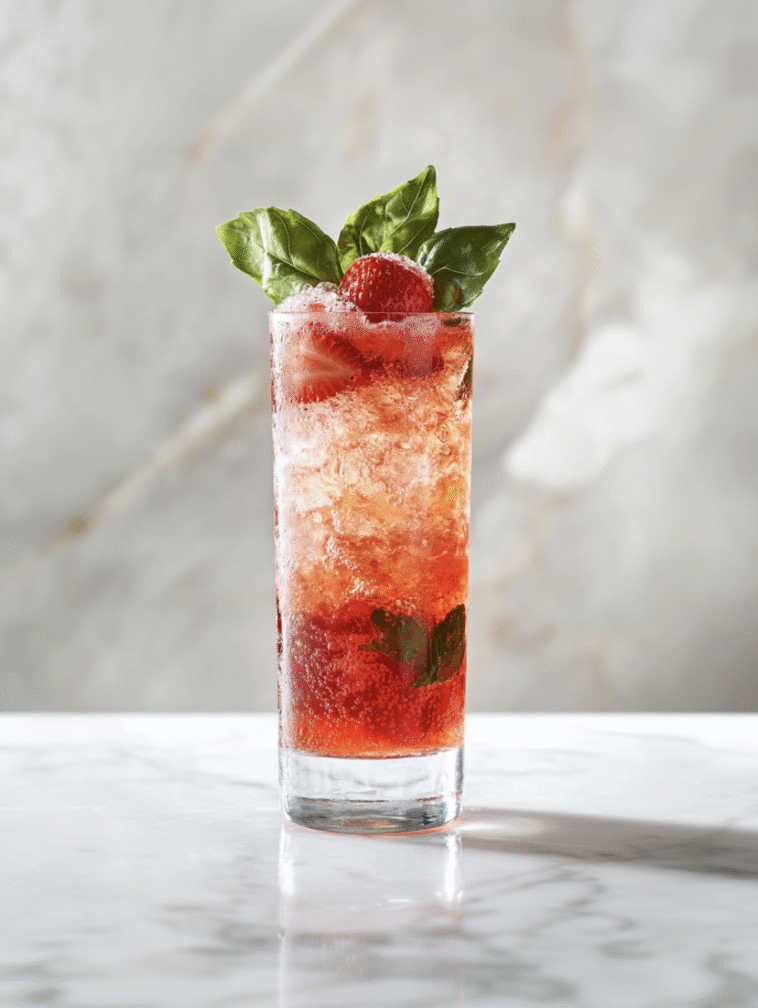 Strawberry Honey Basil Fizz Mocktail
