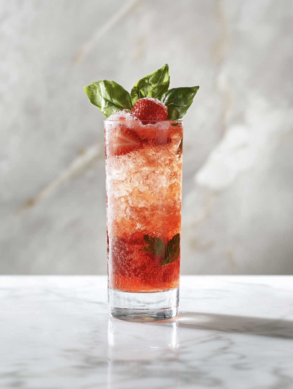 Strawberry Honey Basil Fizz Mocktail